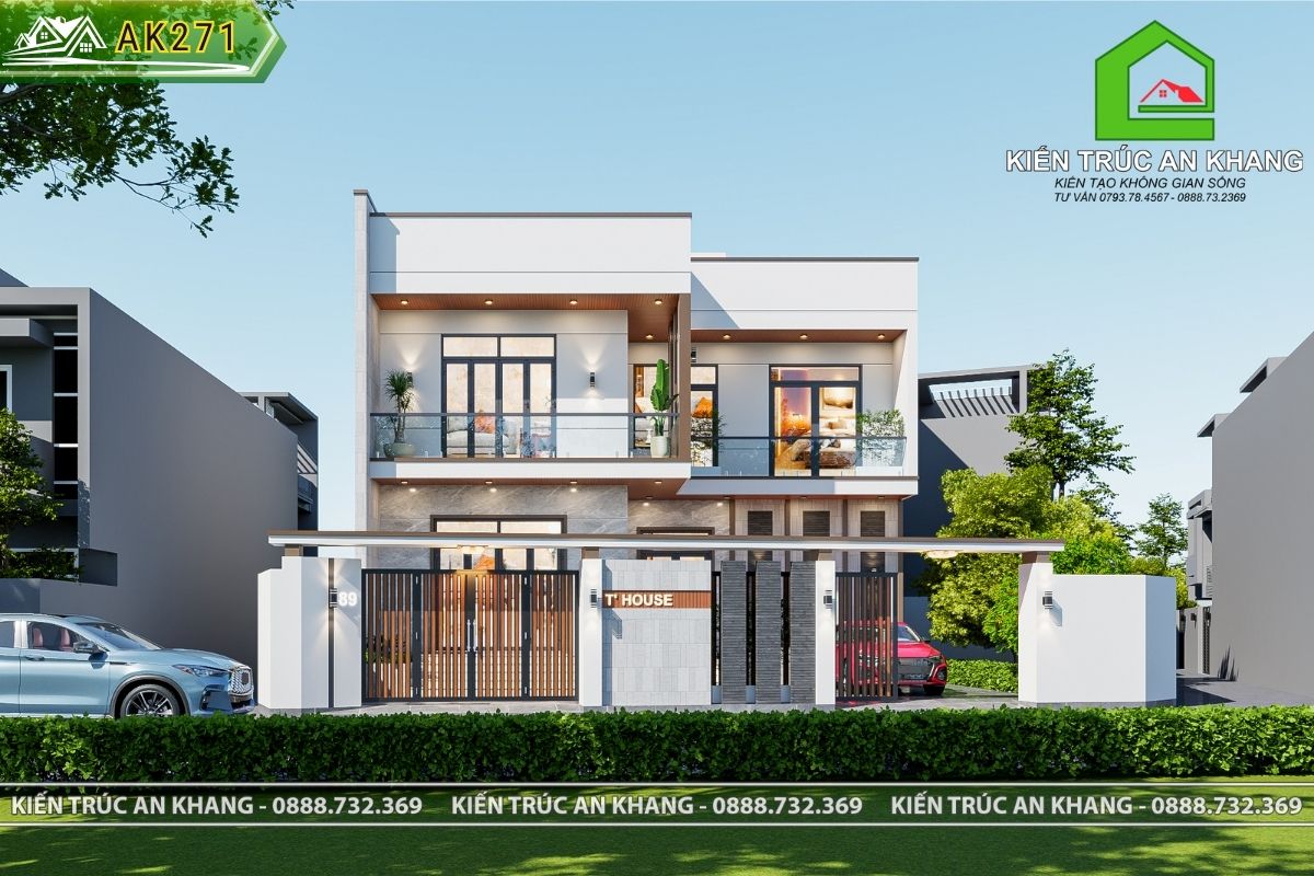 Nhà 2 tầng chữ L mái bằng 12 x 12m 3 phòng ngủ - AK271