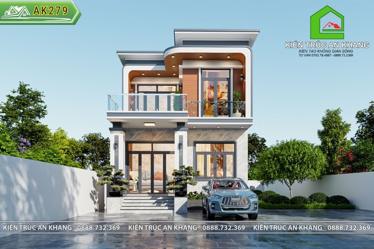 Nhà 2 tầng hiện đại mái bằng 7 x 16m 3 phòng ngủ - AK279