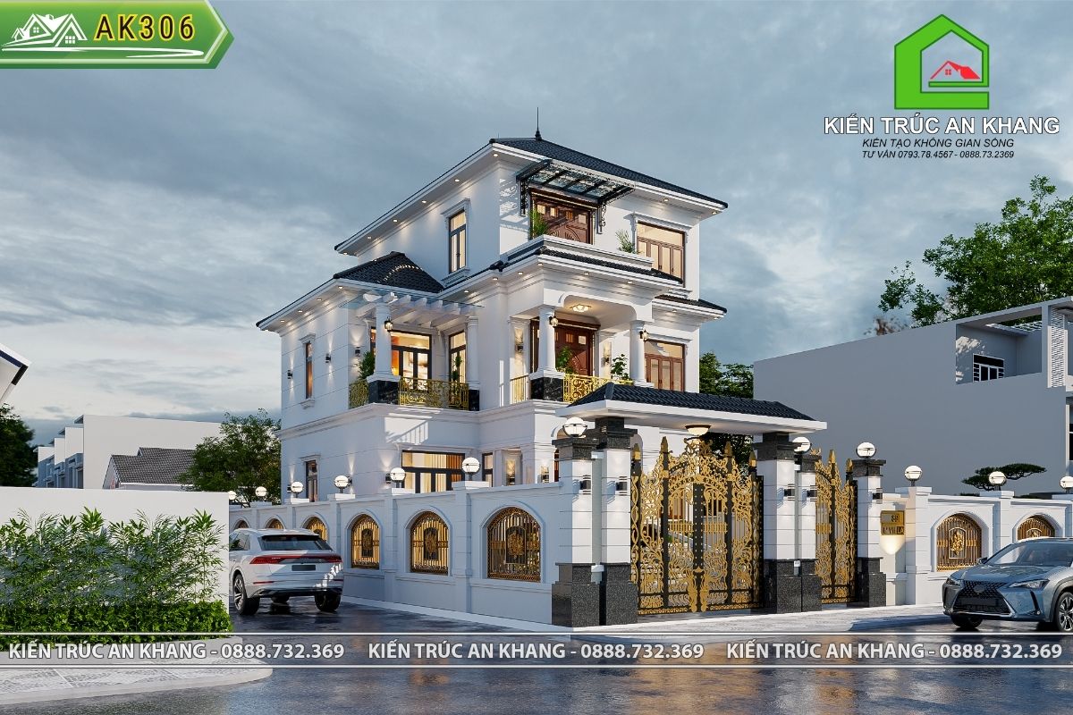 Nhà mái nhật 3 tầng 12 x 16m 5 phòng ngủ