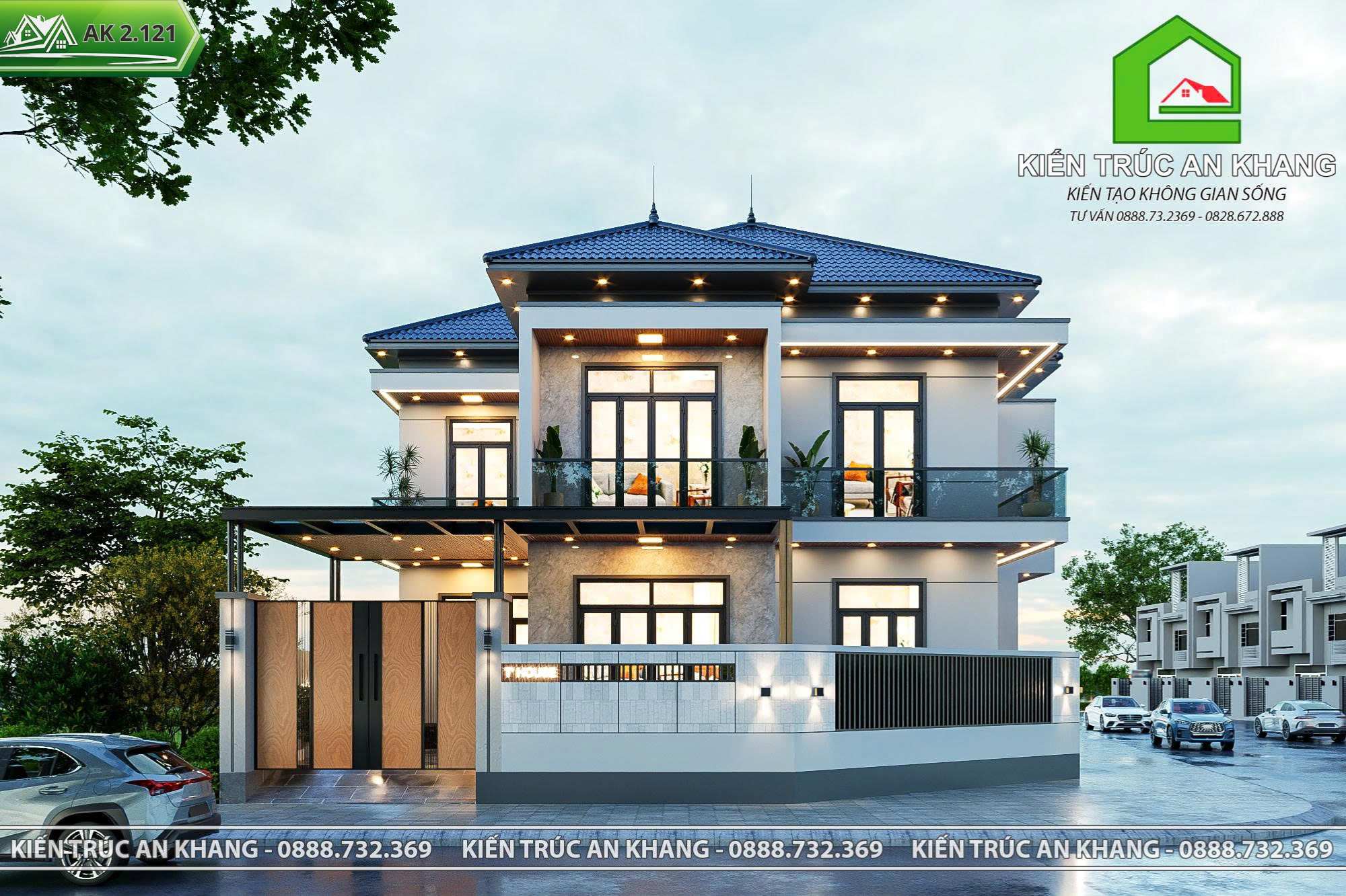 Mẫu Nhà 2 Tầng Mái Nhật 14x13 - 4 phòng ngủ - AK 2.121