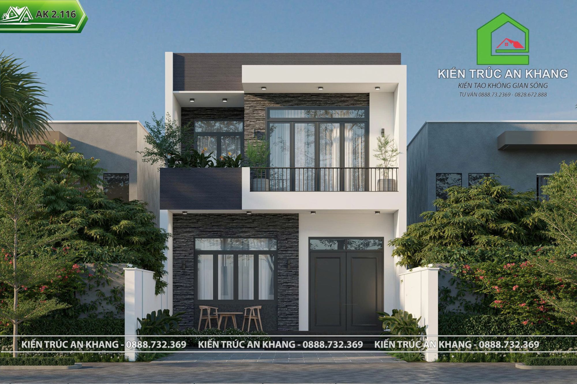Mẫu Nhà 2 Tầng Mặt Tiền 7m 4 Phòng Ngủ - AK 2.116