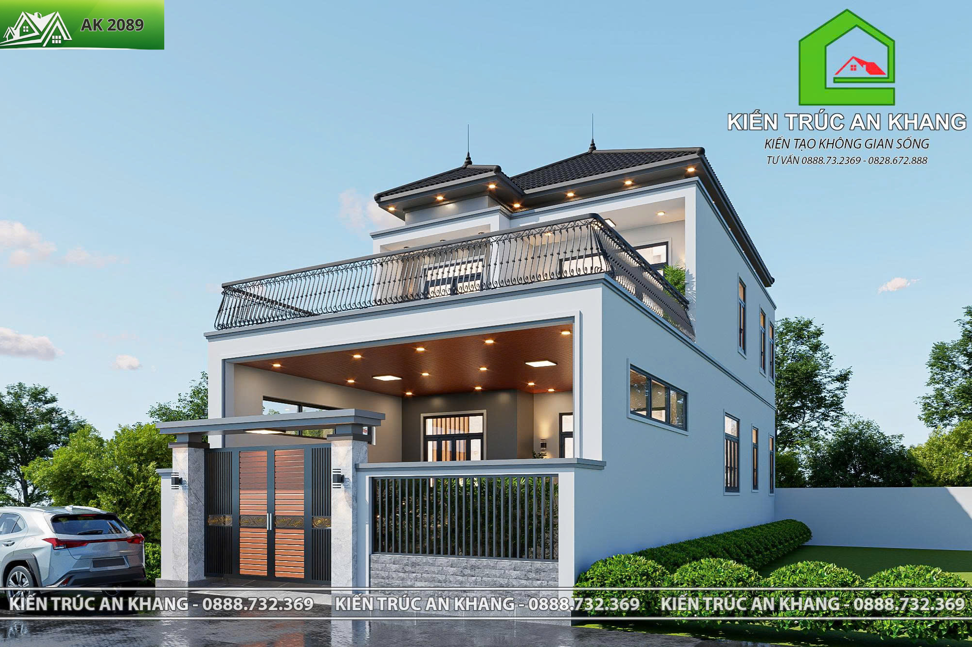 Mẫu nhà mái Nhật, Sân thượng, 4 phòng ngủ - AK 2089